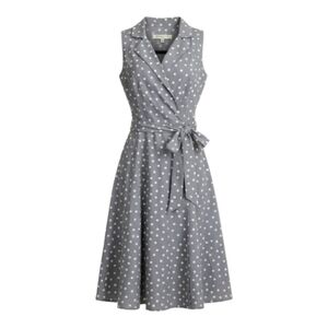 Evan Picone Grey Polka Dot Cotton Dress Size 6 Sleeveless Fit & Flare Midi